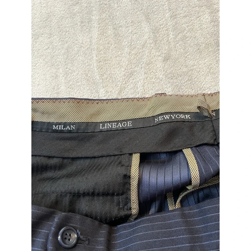 Milan Lineage New York Mens Pants 36R Navy Pinstripe Cuffed Slacks Dressy